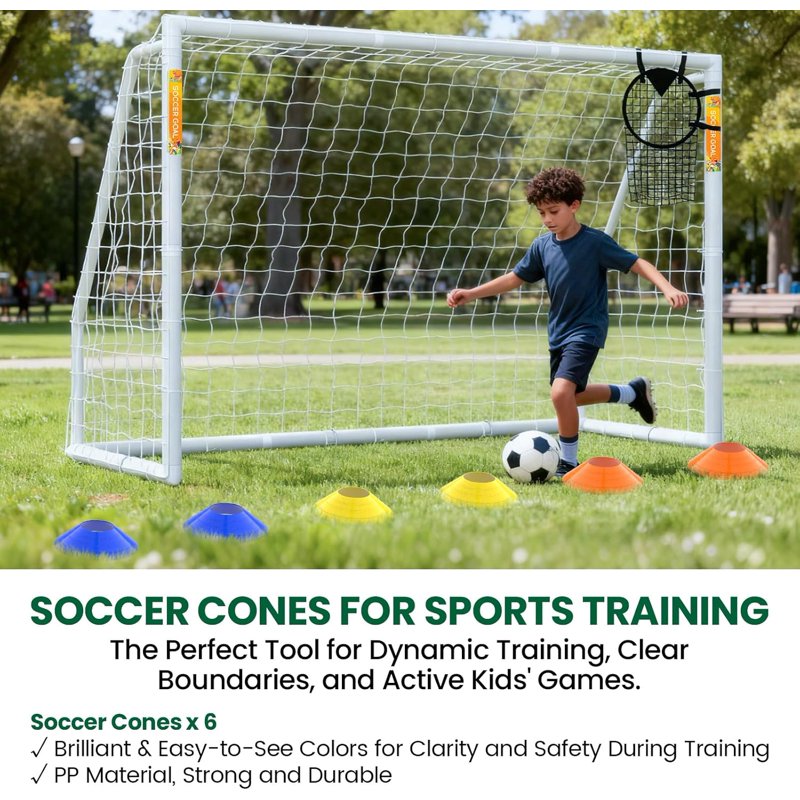 ABORON 10' x 6.5' Foldable Soccer Goal with Net – HPVC Frame, Backyard Training (White) Variation: PVC-Foldable