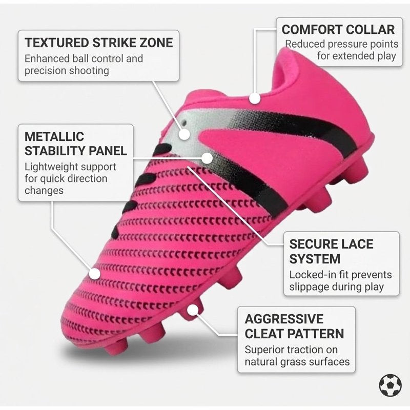 Vizari USA Impact Firm Ground Kids Soccer Cleats - Pink/Silver, 5
