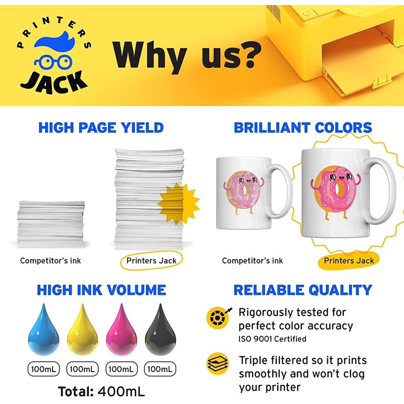 (3 Pack) Sublimation Ink 400ml for Epson C88+/WF7720 - Printers Jack 3-Layer, Heat Transfer Ink