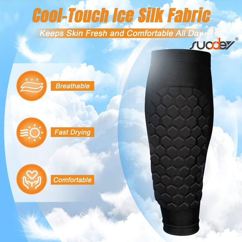 Shin Guards for Soccer – Kids/Youth/Adult Calf Compression Sleeve with Honeycomb Shin Pads, Variation M-Calf:13.8-15.3, Black