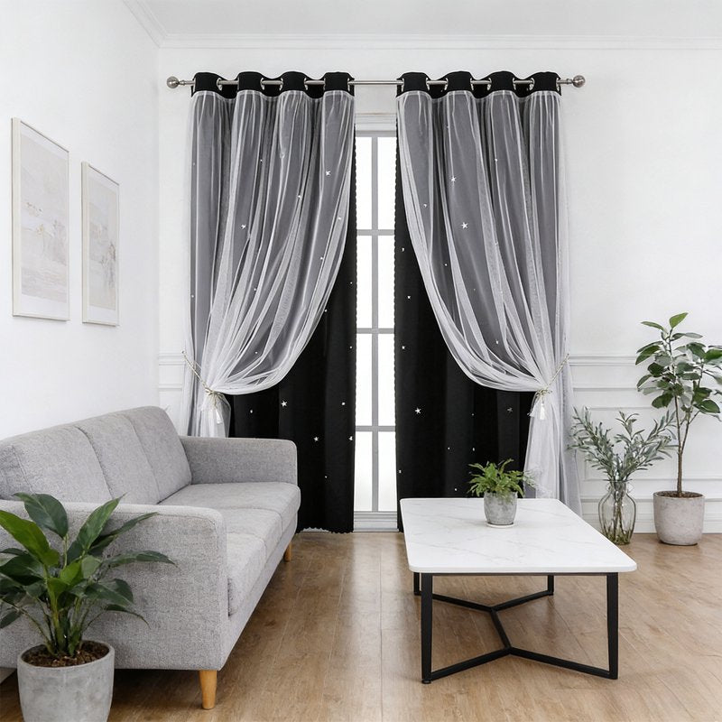 Blackout & Sheer Double Layer Curtains - Thermal Insulated Drapes for Bedroom & Living Room