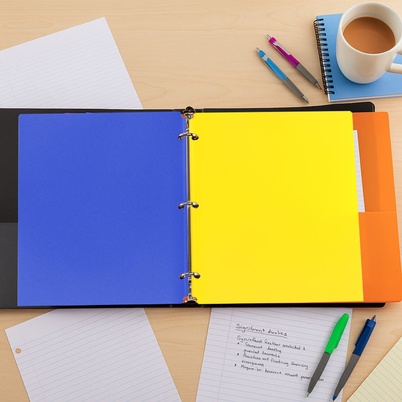 7-Color Plastic Folder Set with 2 Pockets & Card Slot for School & Office