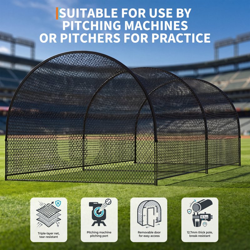 22ft Baseball Batting Cage with Frame and Net for Hitting and Practice