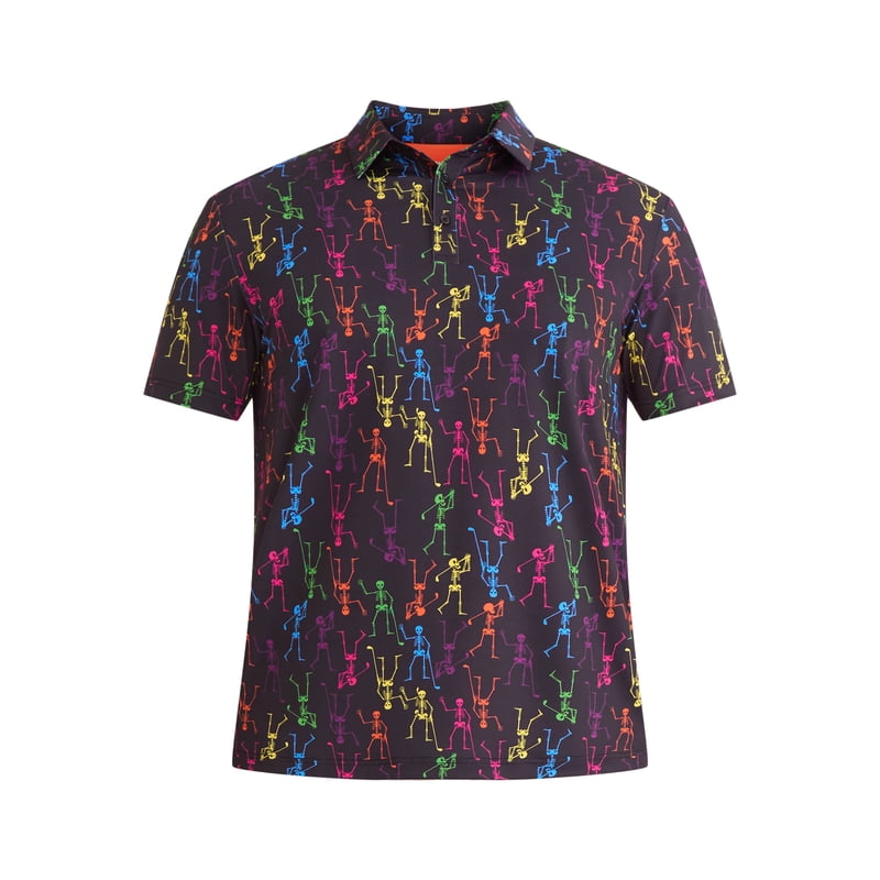 Neon Skeleton Golf Polo Shirt for Men - Short Sleeve Performance Activewear