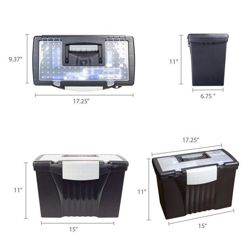 Portable File Storage Box with Handle, Lockable Organizer for Letter & Legal Documents, Black