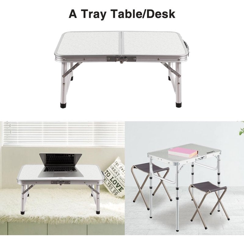 Portable Camping Folding Table - Adjustable Height Lightweight Aluminum