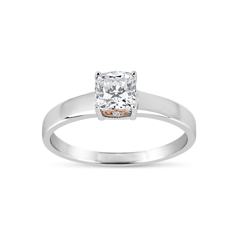 Sterling Silver Swarovski CZ Ring with Rose Gold-Plated Filigree Sides