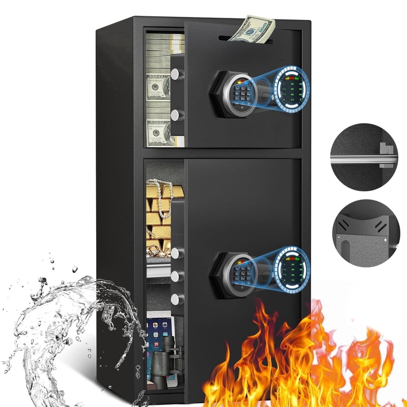 Large Digital Fireproof Waterproof Home Safe Box with Dual Alarm & Deposit Slot