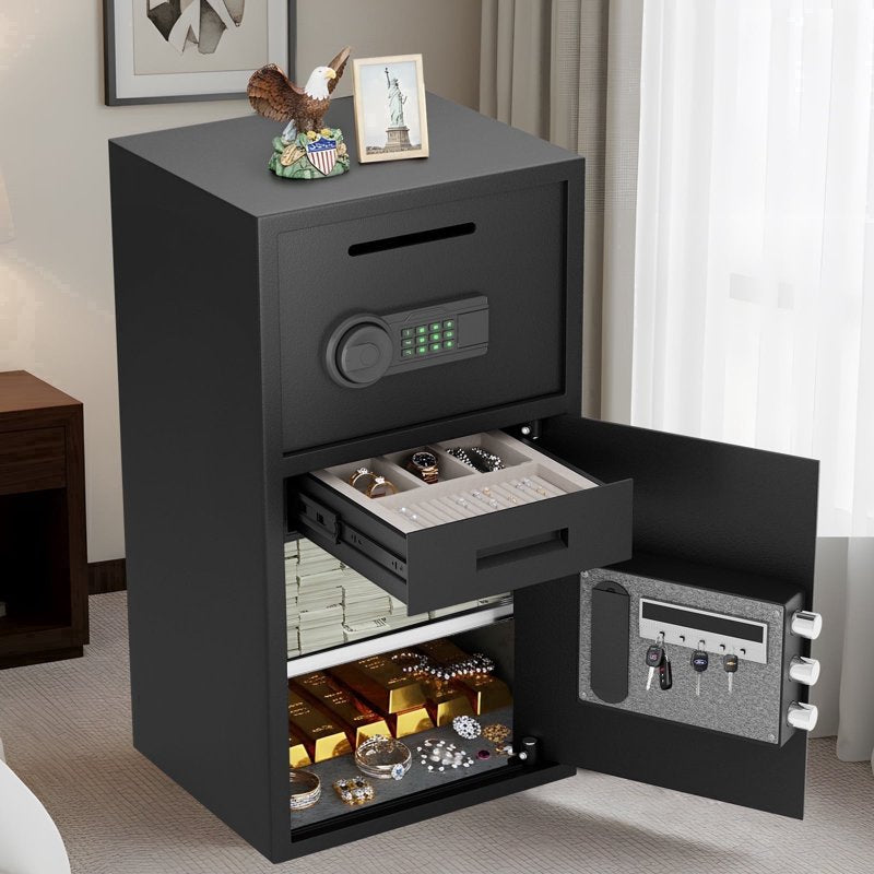 Heavy-Duty Steel Security Safe with Jewelry Drawer & Dual Alarm System