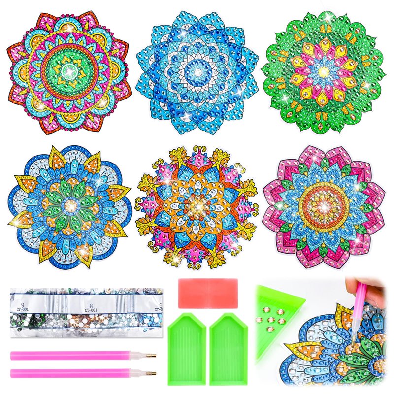 Diamond Painting Kit for Kids - 6 Mandala Suncatchers with 3D Mosaic Art