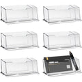 6 Pack Acrylic Business Card Holders with Pen Slots - Clear Desk Organizer