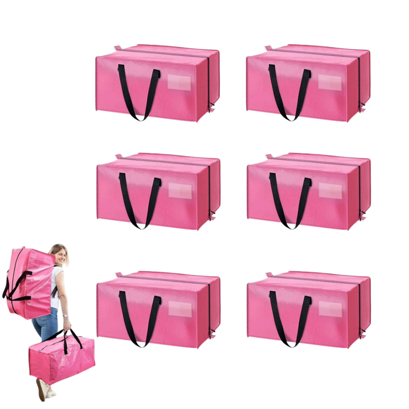 Heavy Duty Large Moving Storage Bags with Handles & Zippers for Packing, Dorm, Travel - Pink 87L