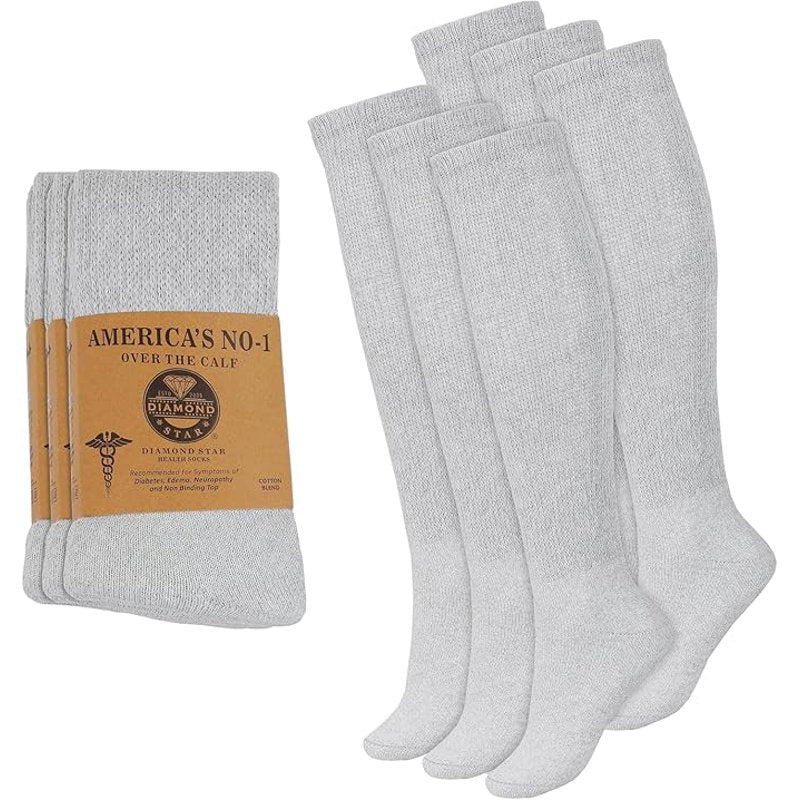 Diabetic Over The Calf Socks - Non-Binding Cushioned Cotton Knee High for Men 6 Pairs