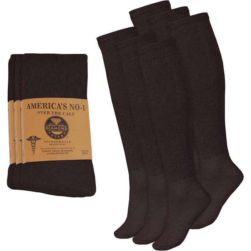 Diabetic Over The Calf Compression Socks - Non-Binding Cushioned Cotton Knee High for Men
