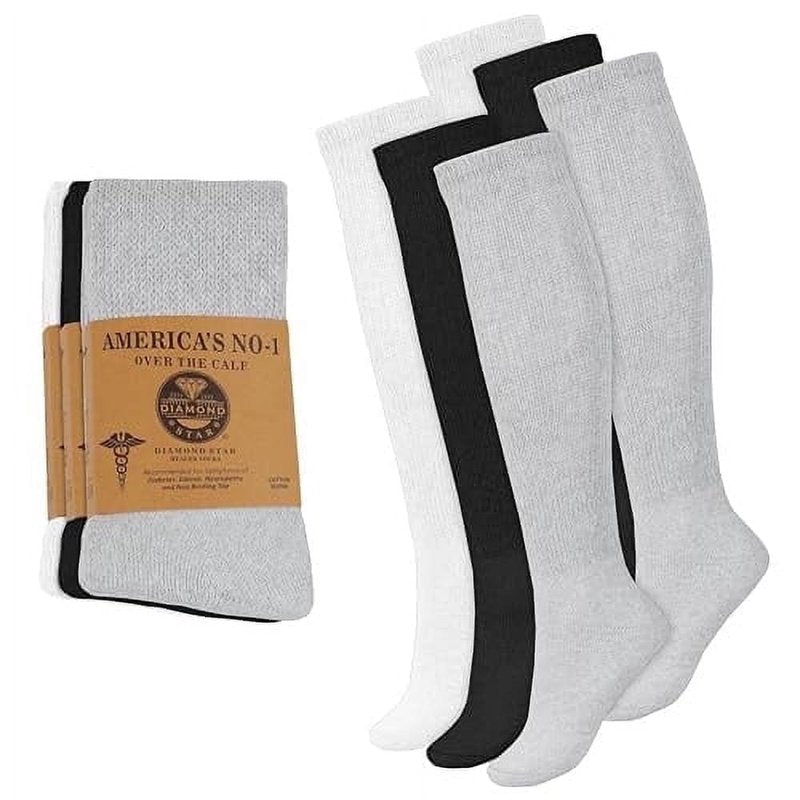 Diabetic Over The Calf Socks - Non-Binding Cushioned Cotton Knee Highs for Men