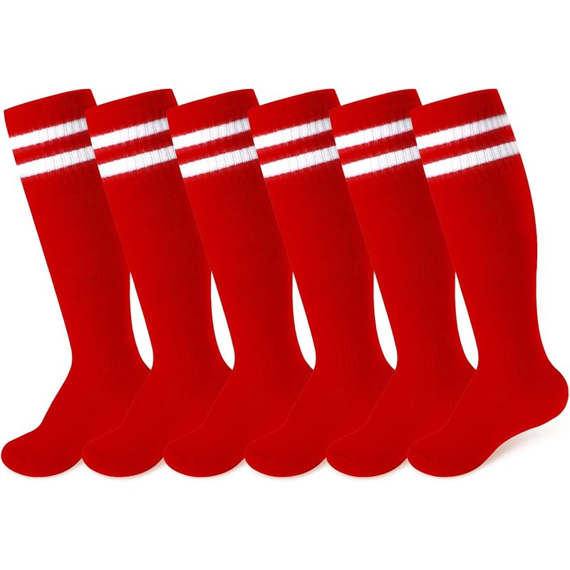 6 Pairs Kids Soccer Socks Youth Striped Football Socks Gift for Boys & Girls 4-14
