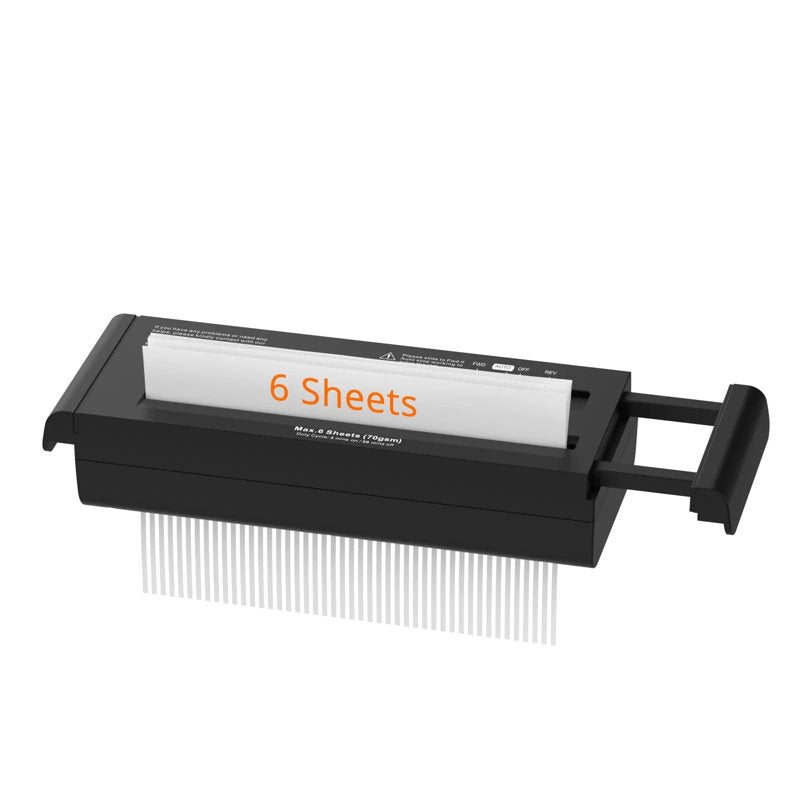 Portable 6-Sheet Strip Cut Paper Shredder with Extendable Support Arm - Jam Proof, Overheat Protection, Compact Home Office Use