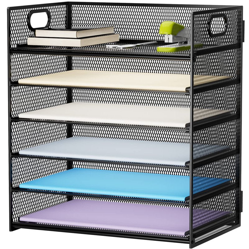 6-Tier Mesh File Organizer with Handle - Letter & A4 Paper Sorter for Desktop