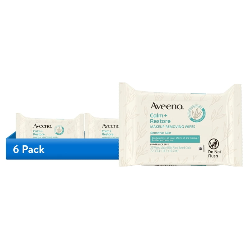 Unscented Face Wipes Pack - Sensitive Skin, Makeup Remover, 6 Pack, 25 Count