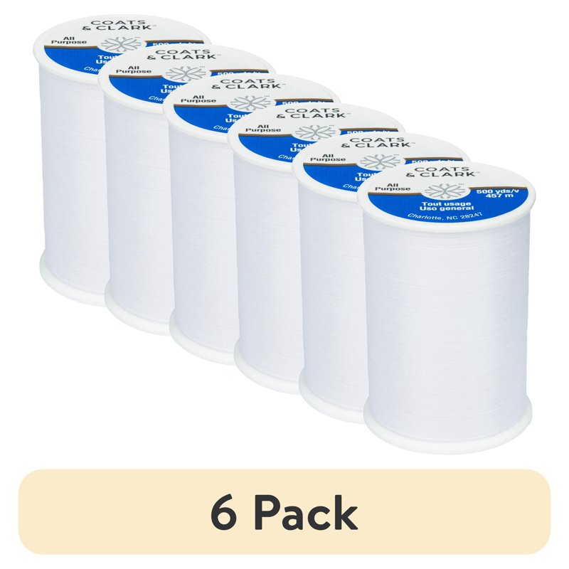 All-Purpose White Polyester Thread 6-Pack - 500 Yards for Sewing