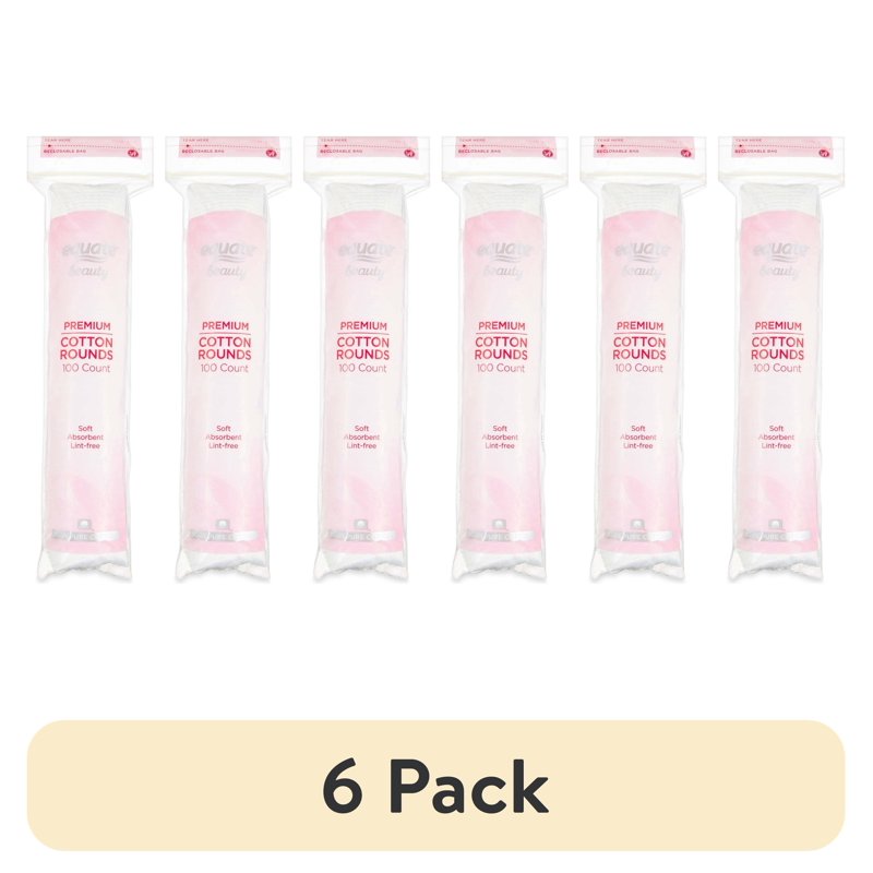 Cotton Rounds Pack of 6 - 100% Pure, Soft, Lint-Free Makeup & First Aid Cotton Pads
