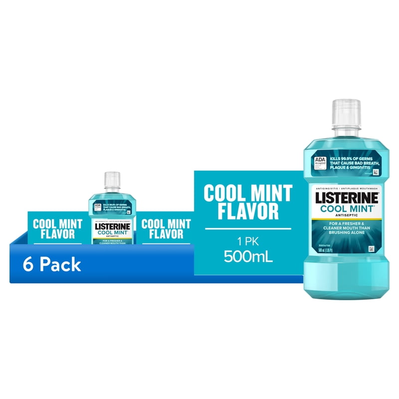 Listerine Cool Mint Antiseptic Mouthwash - Fresh Breath & Plaque Control, 6-Pack
