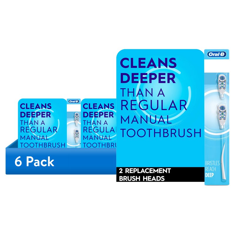 (2 Pack) Oral-B Deep Clean Replacement Toothbrush Heads - Compatible with Battery-Powered Electric Toothbrushes