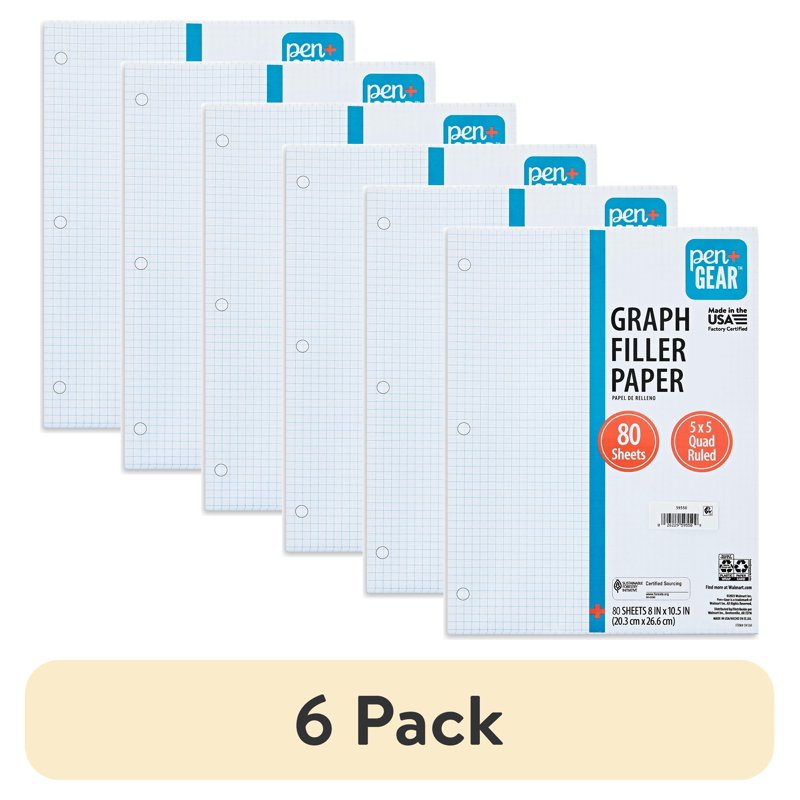 Graph Ruled Filler Paper - 5x5 Quad Grid, 80 Sheets, 8x10.5 Inches