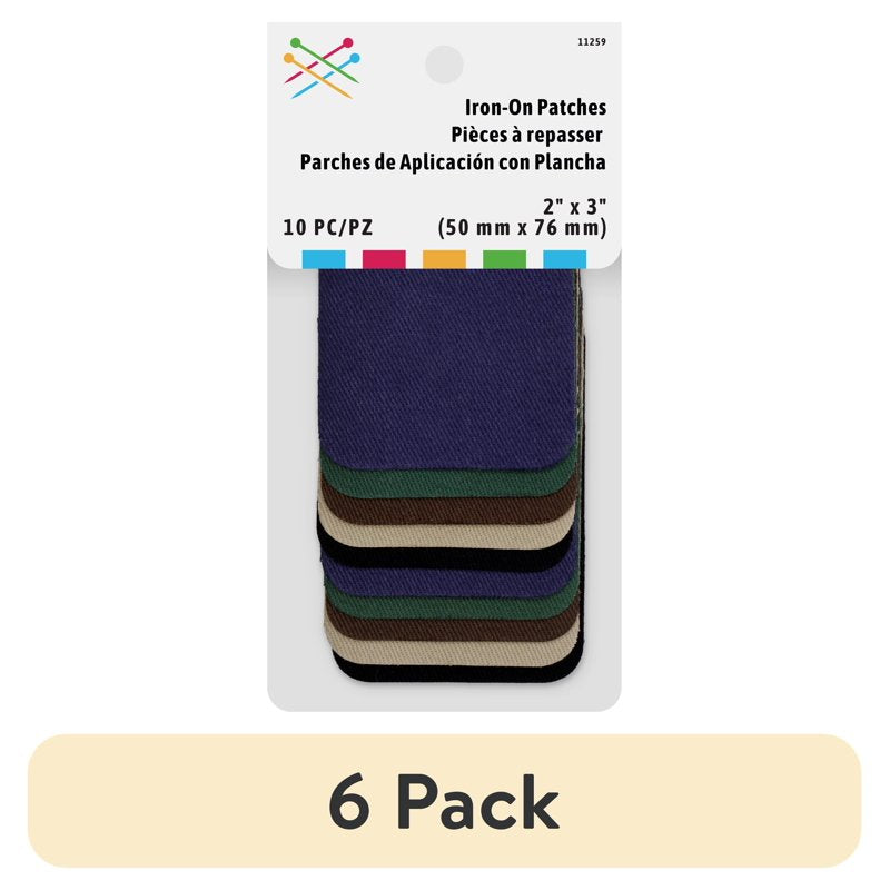 Iron-On Fabric Patches for Clothing Repair - 6 Pack, Multi-Color