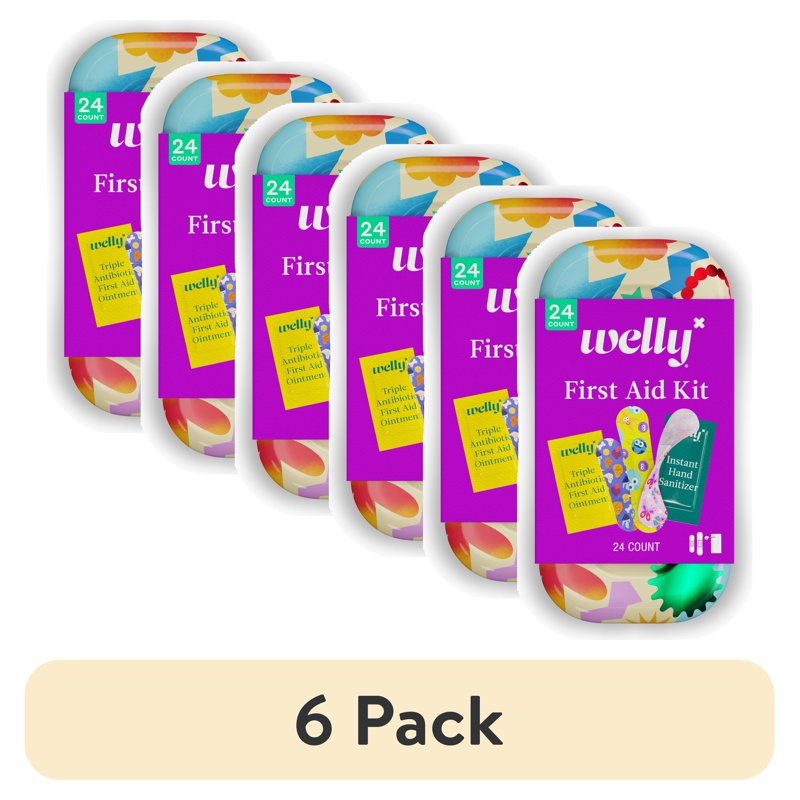 Portable First Aid Kit with Assorted Bandages and Ointments - 24 Count, 6 Pack