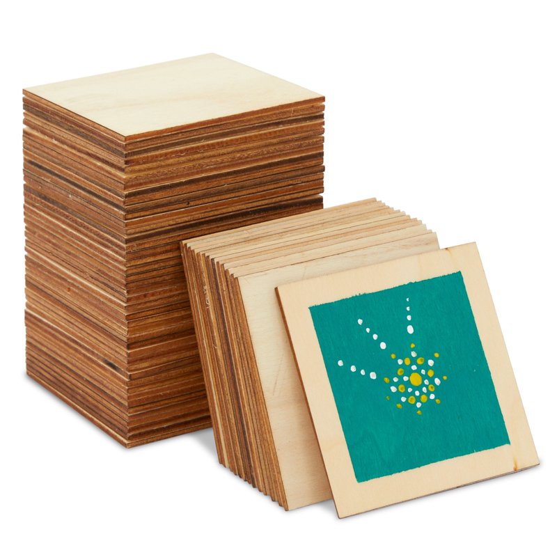 Unfinished Wood Squares Craft Supplies - 3x3 Inches, 60-Pack for Painting & Engraving