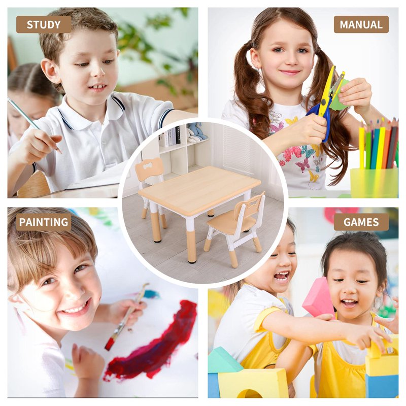 Kids Table and Chair Set with Adjustable Height - Safe Rounded Edges, Easy Wipe Surface