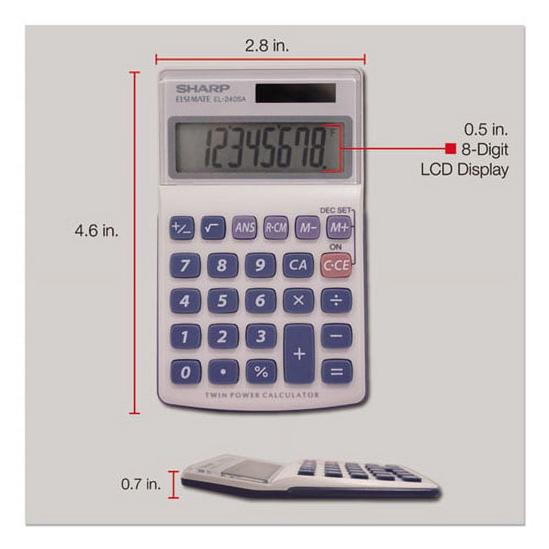 Handheld Business Calculator 8-Digit LCD Solar Battery Pack of 2