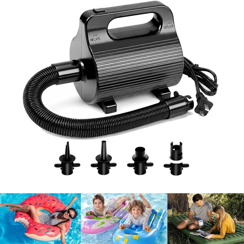 600W Electric Air Pump for Inflatables - Fast Inflate & Deflate, Includes 4 Nozzles
