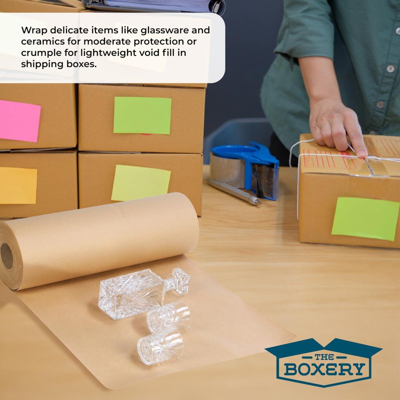 The Boxery 18” x 900’ Kraft Paper Roll, 40lb – Recycled Packaging & Gift Wrapping, Variation: 18"x 900'