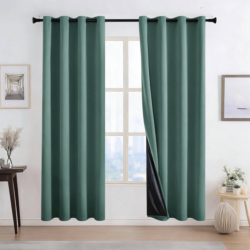Blackout Curtain for Living Room Privacy & Noise Reduction - Heat Insulating Black-Lined Drapes