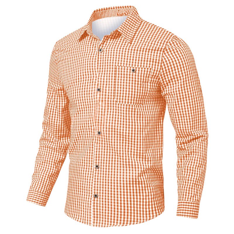 Men's Plaid Long Sleeve Button-Down Shirt - Breathable Summer Clothing