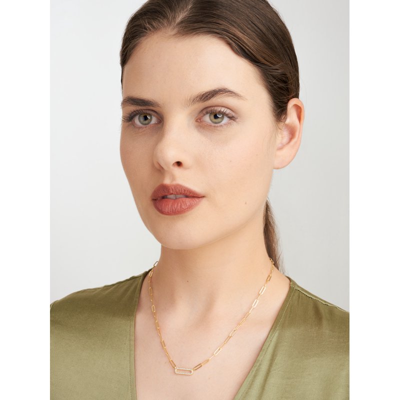 Cubic Zirconia Paperclip Necklace 18" in 18K Gold Over Sterling Silver for Women