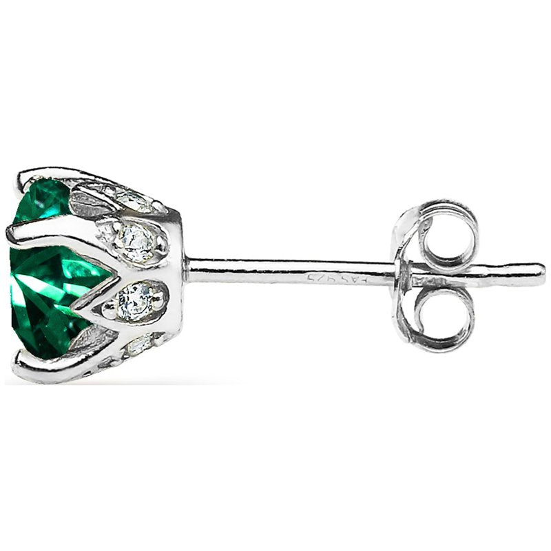 Sterling Silver Green Crown Stud Earrings with Swarovski Crystals