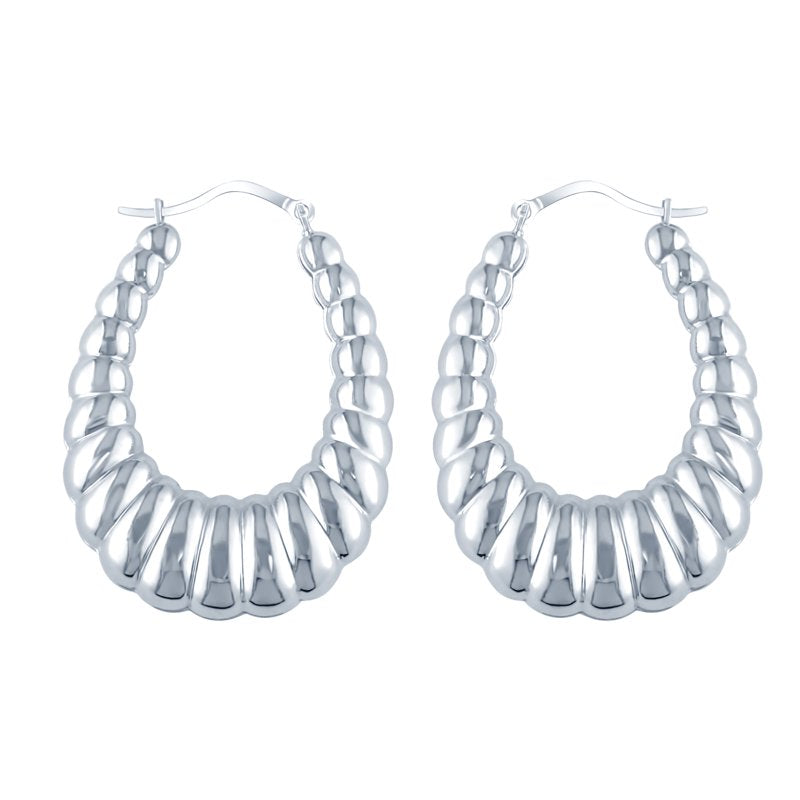 Sterling Silver Hoop Earrings for Women Rhodium Plated Oval Shrimp Style