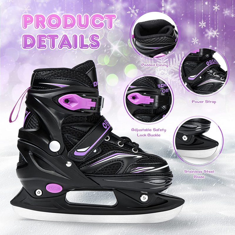 Adjustable Kids Ice Skates with Stainless Steel Blades and Free Bag for Beginners