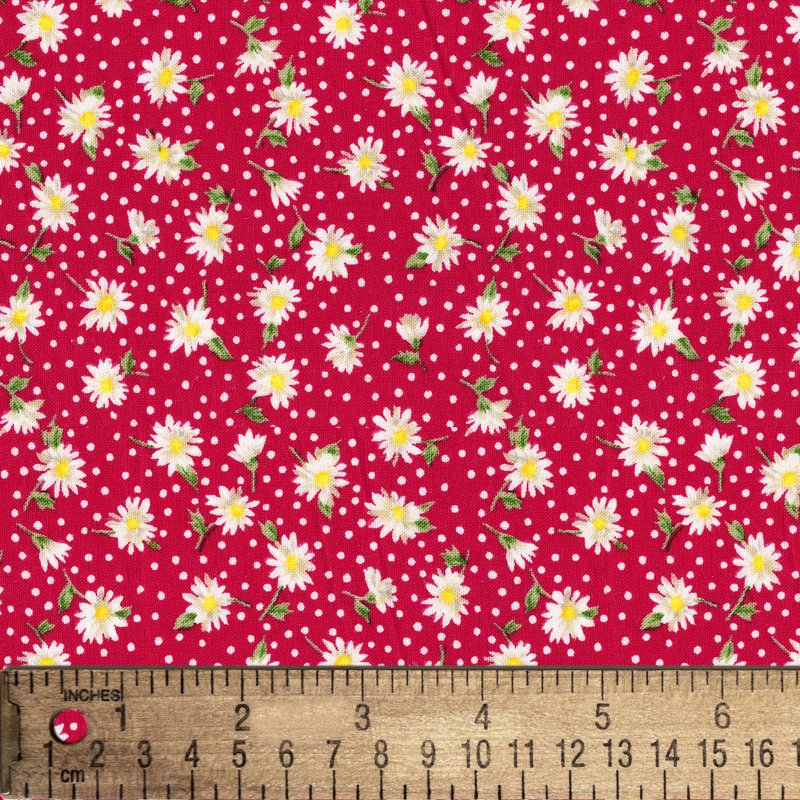 Cotton Fabric Daisies Red 44-Inch Wide 1 Yard for Quilting & Sewing