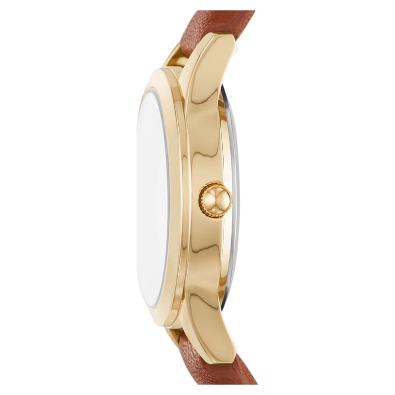 Women's Gold Tone Crystal Accent Wristwatch with Faux Leather Strap