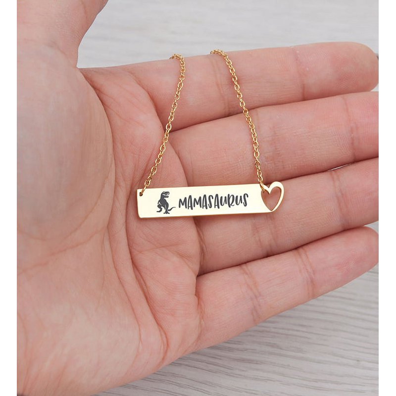 Mamasaurus Dinosaur Heart Pendant Necklace - Hypoallergenic Stainless Steel Jewelry for Mom & Grandma