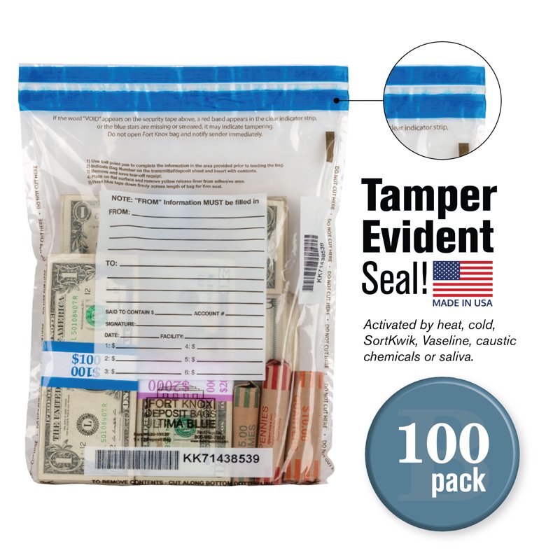 Blue Clear Deposit Bags 9x12 Inches Pack of 100 - Tamper-Evident Money Bags
