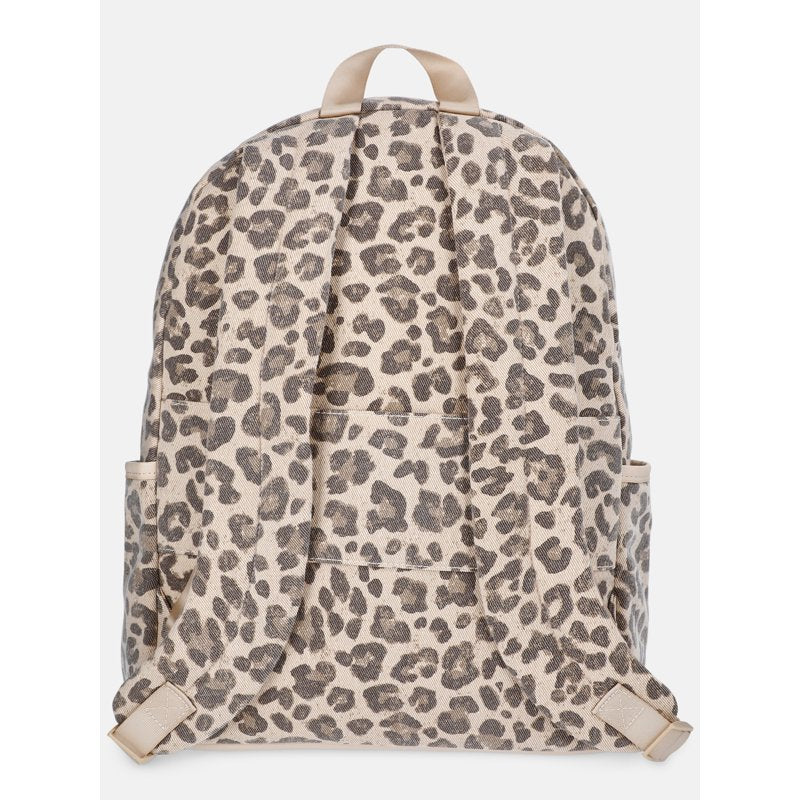 Women's Double Pocket Dome Backpack with Detachable Pouch - Leopard Print