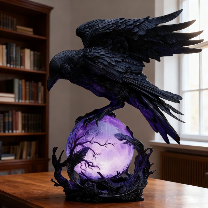Gothic Raven LED Lamp Sculpture - Mystical Home Decor & Night Light