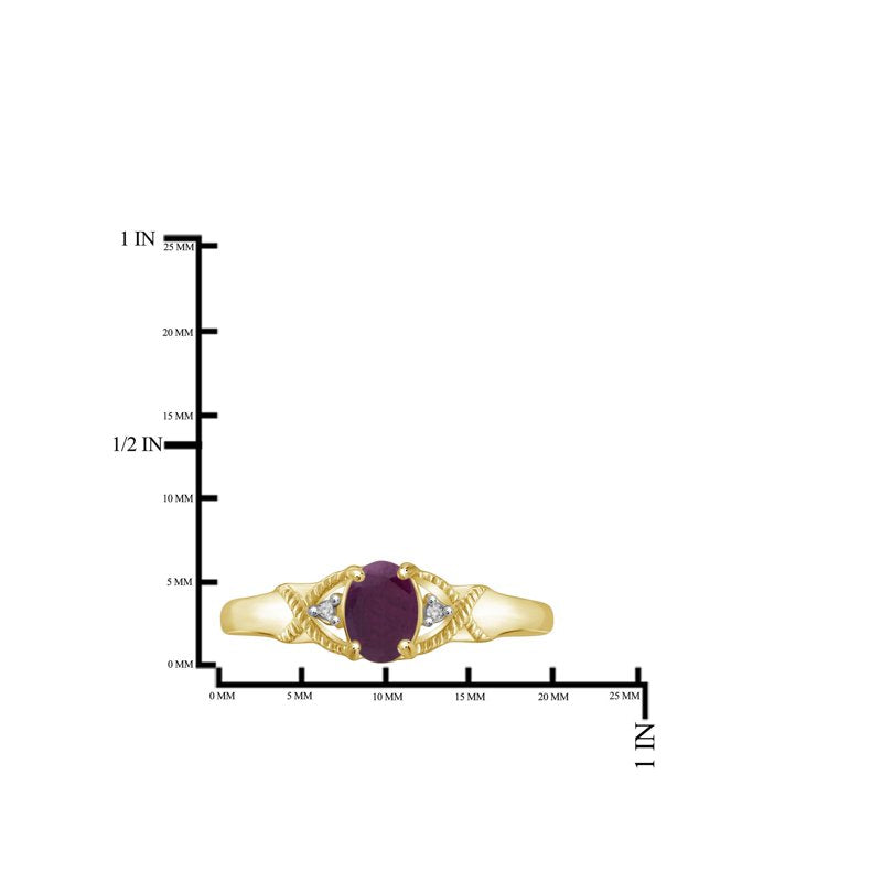 Genuine 0.50 Carat Ruby Ring with White Diamonds in 14K Gold Plated Silver