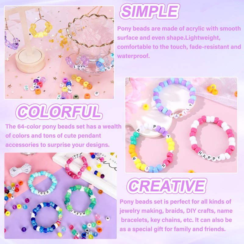 DIY Bracelet Making Kit with 64 Colors and 2200 Beads for Jewelry Crafting