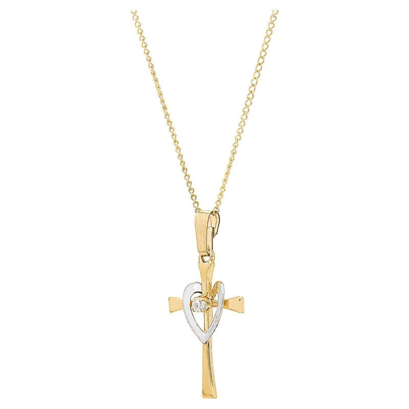 Gold-Filled Cross Pendant Necklace with Heart Cubic Zirconia - 18 Inch